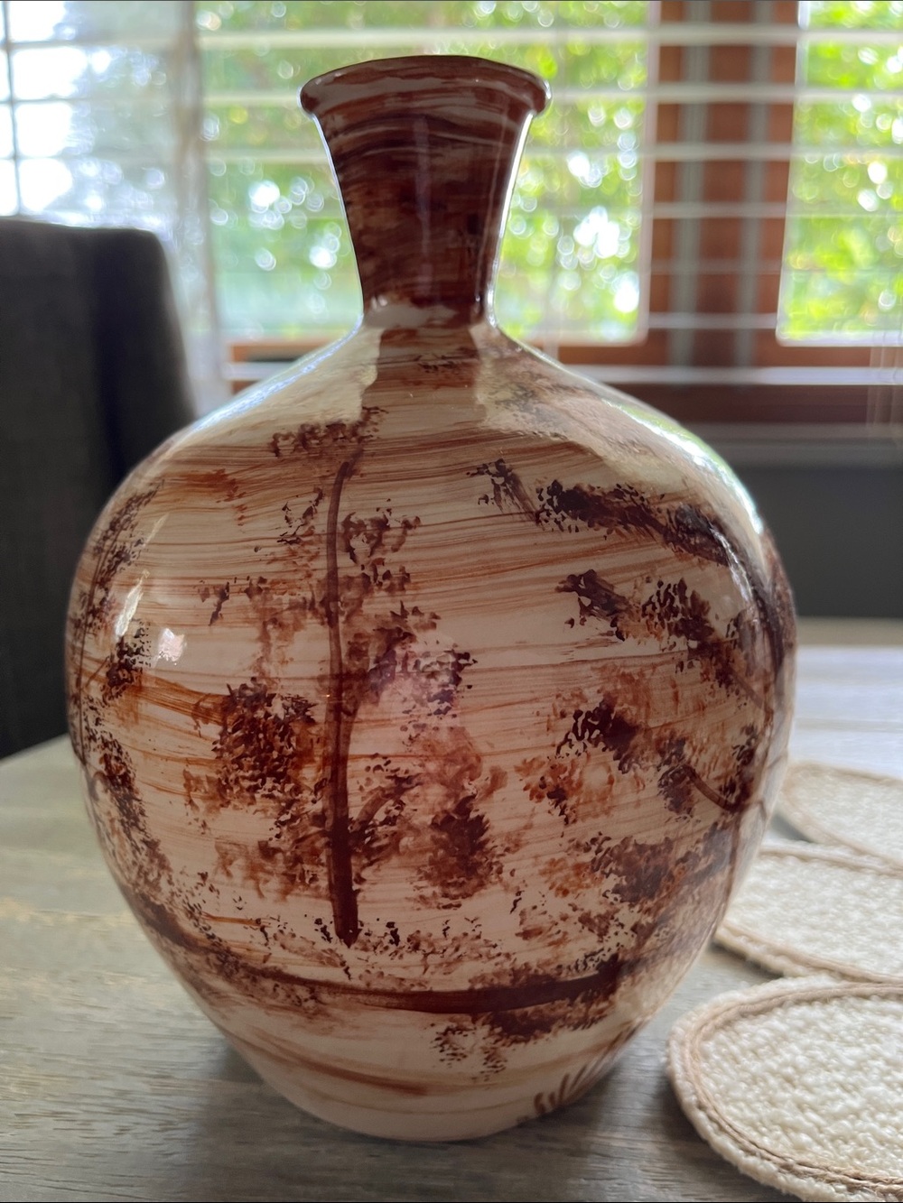 Vintage Hand-Painted Brown Decorative Ceramic Vase - Home Art